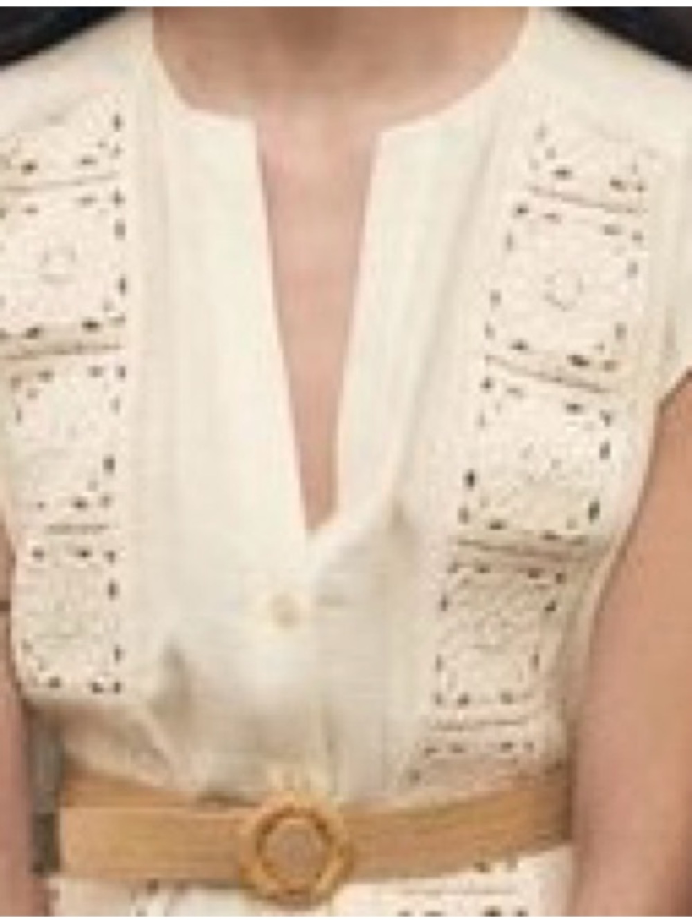 Zara Cream Crochet-Panel V-Neck Sleeveless Blouse